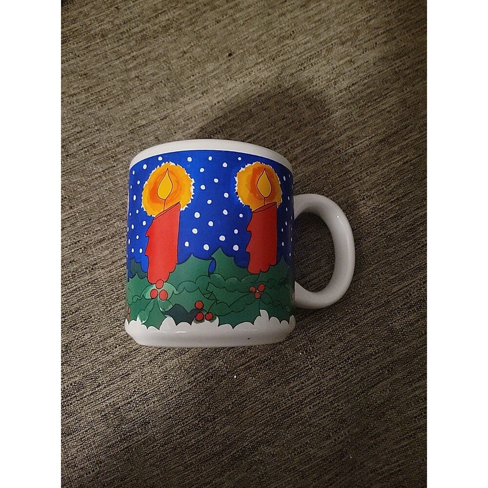 Vtg Candle Holly Christmas Mug Grant Howard Holiday 1990 Korea Coffee Mug Tea